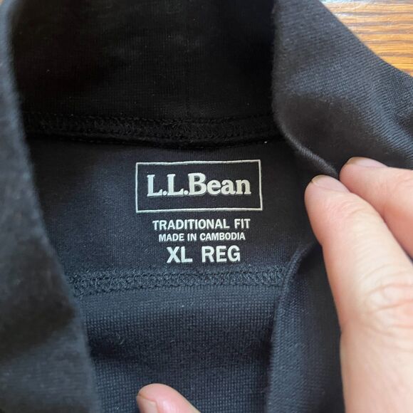 L.L.Bean Men's XL Reg Carefree Unshrinkable Black Mock Neck Long Sleeve T-Shirt - Picture 3 of 8